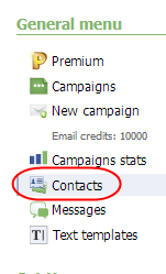Contacts on General Menu