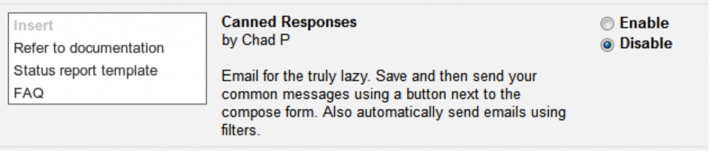 Gmail Canned Responses